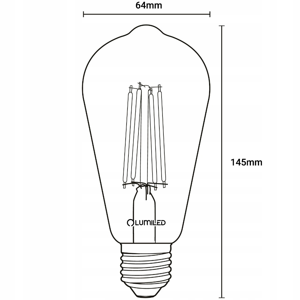 Żarówka LED E27 EDISON ST64 8W = 65W 3000K LUMILED Wysokość produktu 14.5 cm