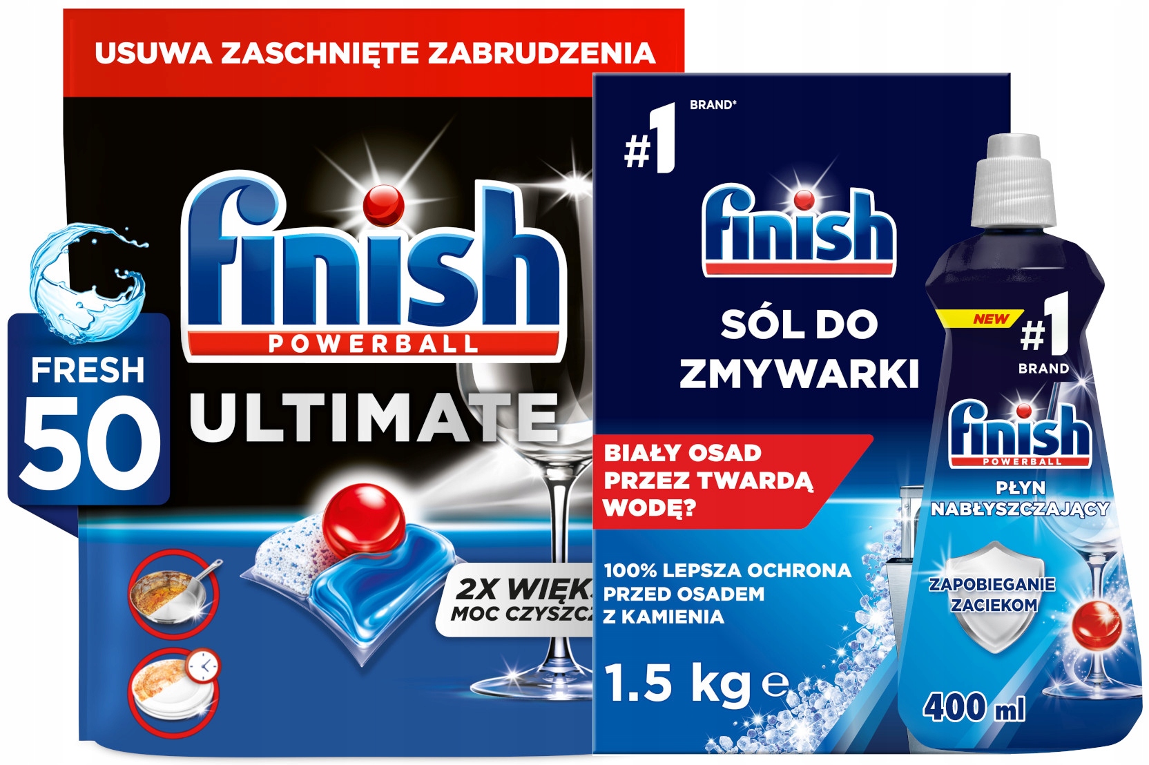Levně Finish Kapsle do myčky nádobí Ultimate 50 kusů Sůl 1,5 kg leštidlo