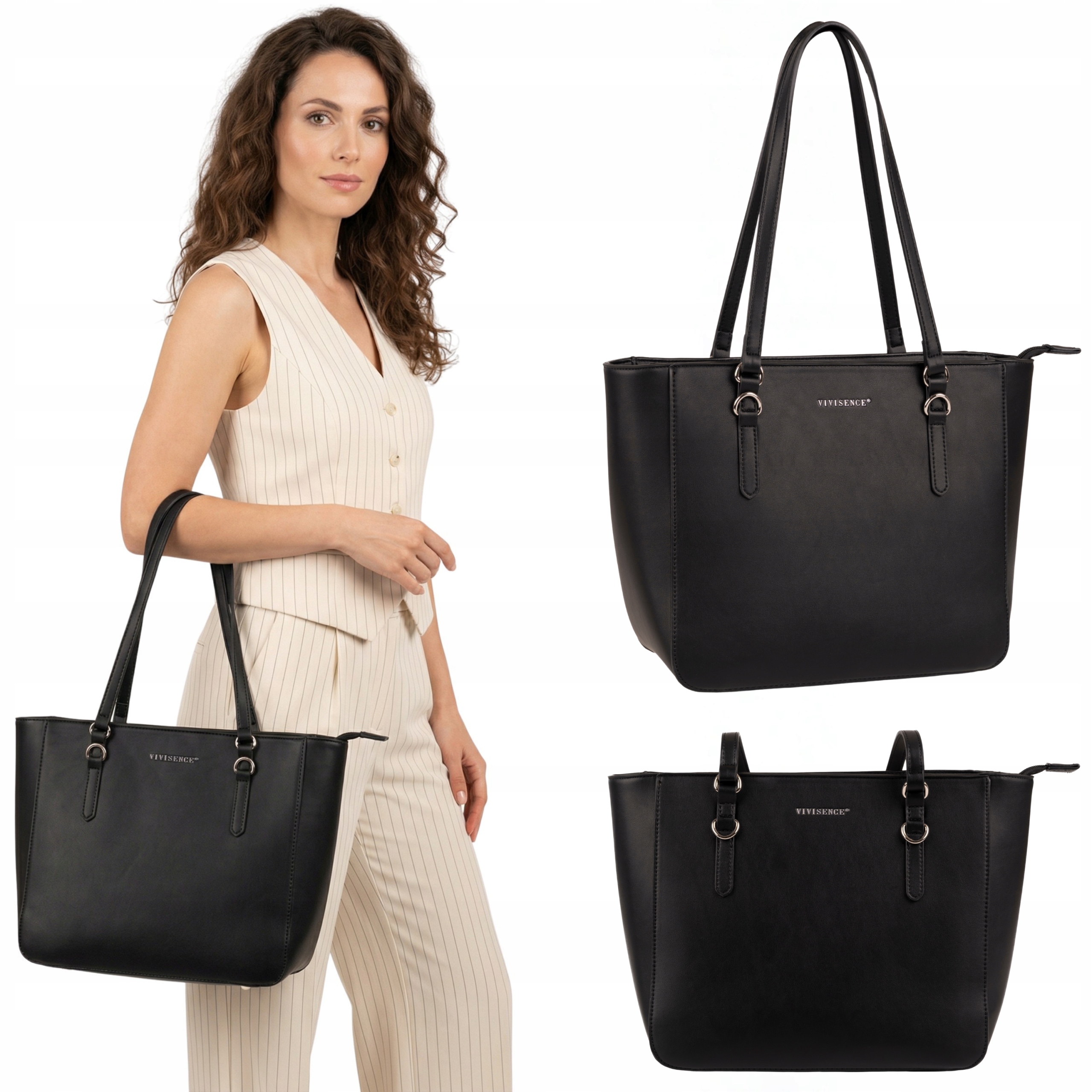 Kabelka přes rameno Městská klasická shopper vintage Vivisence T0017 černá