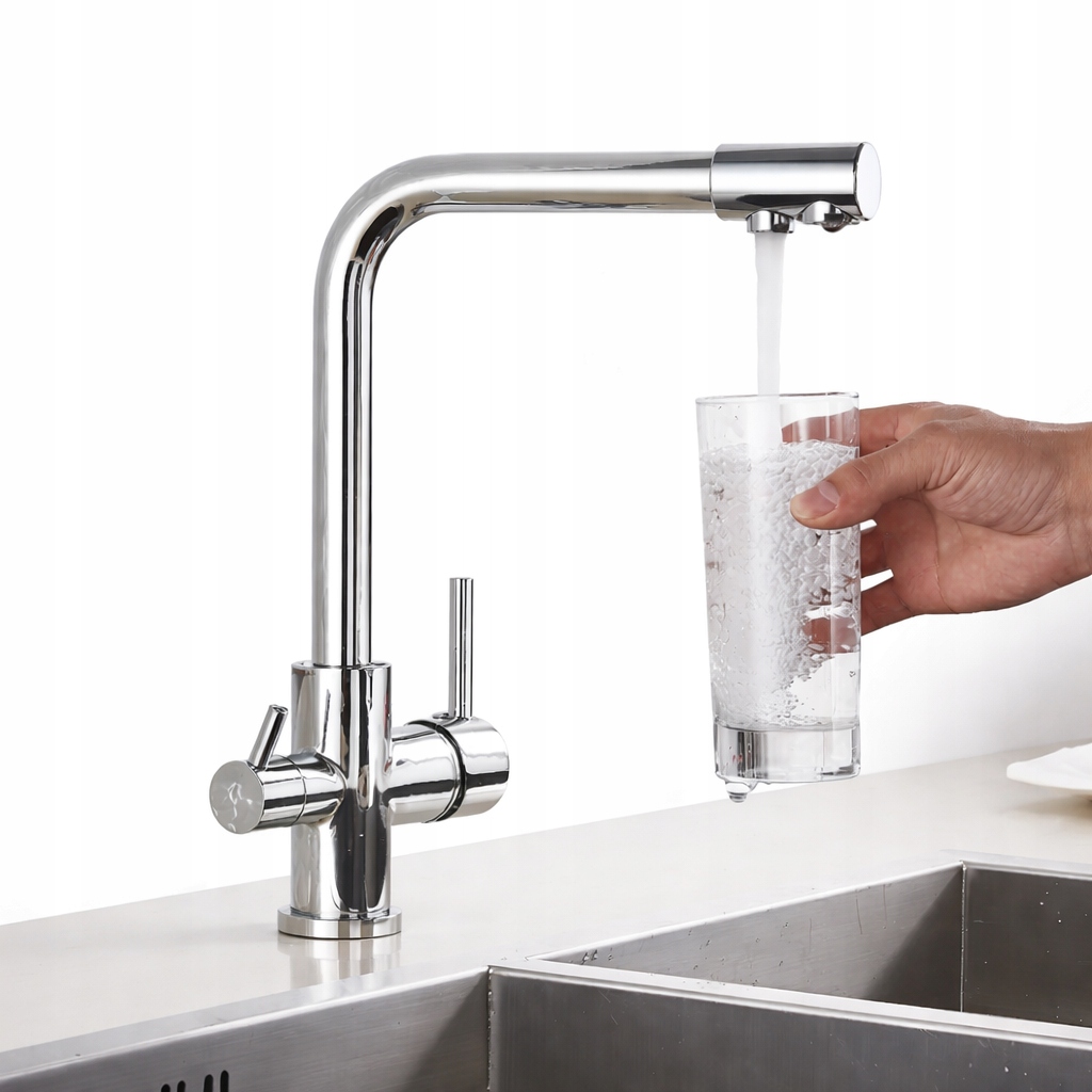 Krunn Kuchynská Bateria pre vodný filter Trojcestný kohútik do kuchyne Chrom