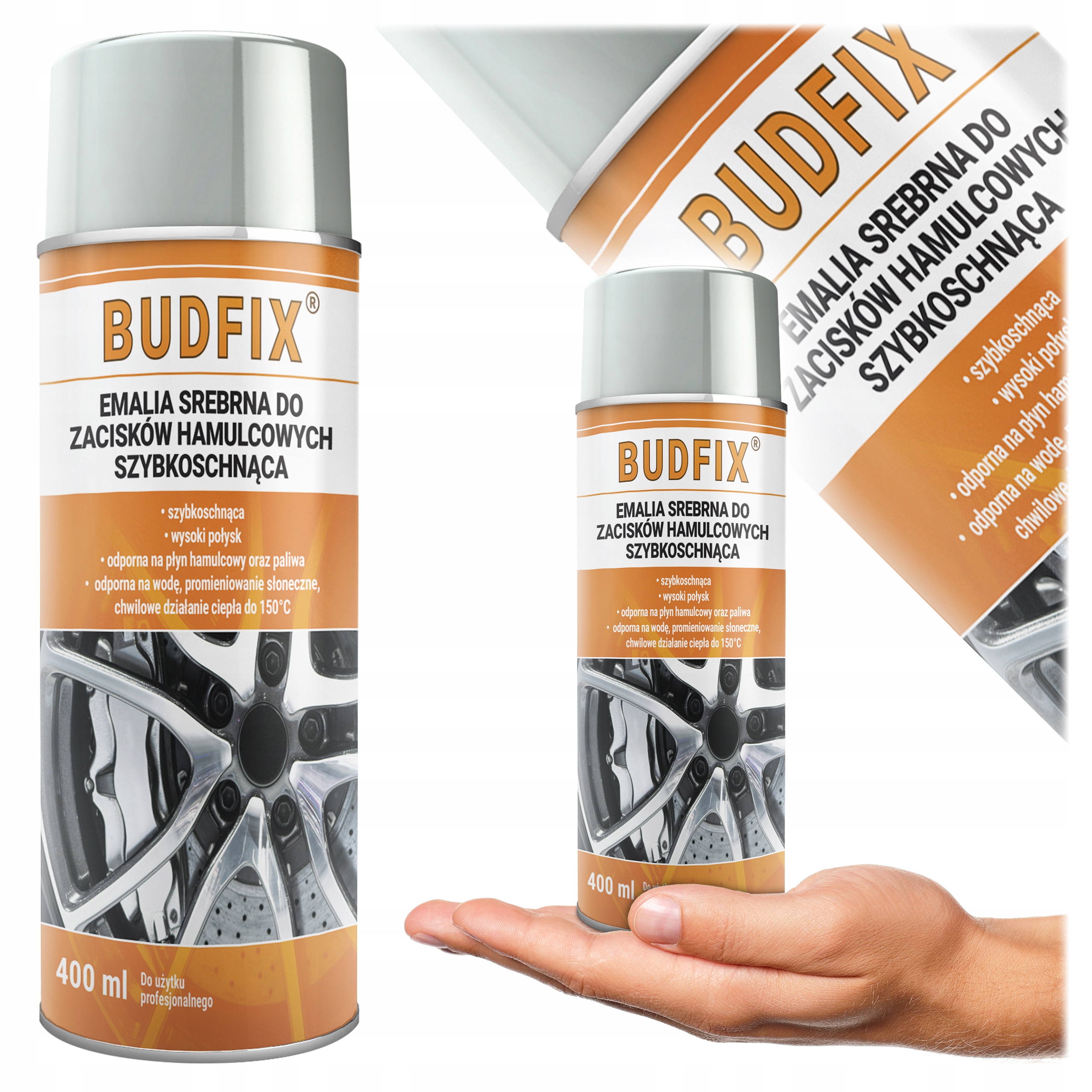 Lakier Do Zacisków Hamulcowych Srebrny Połysk Farba Do Bębnów 150°C 400ml