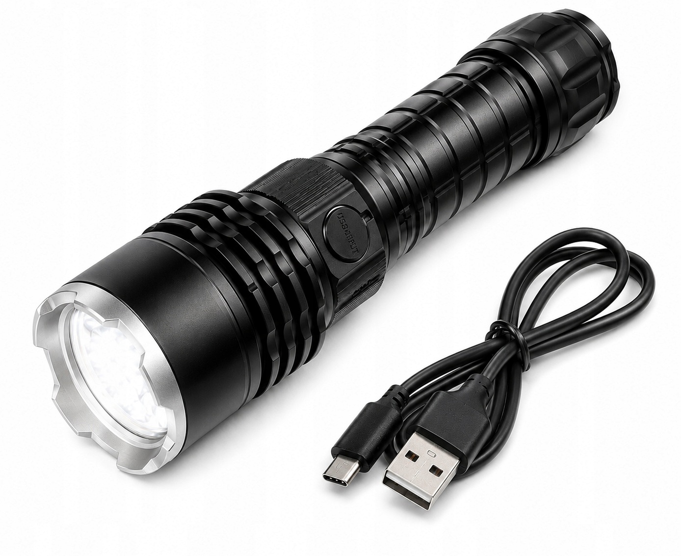 Latarka Taktyczna zoom usb led baterie mocna 1000m