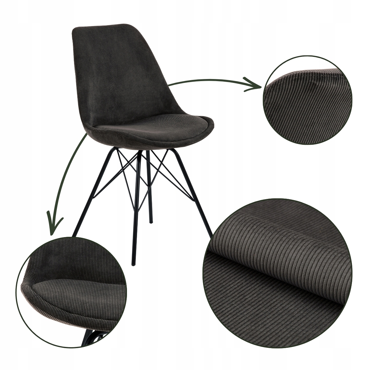 Antracitová Jedálenská Stolička do kuchyne, pohodlná, s čalúneným operadlom