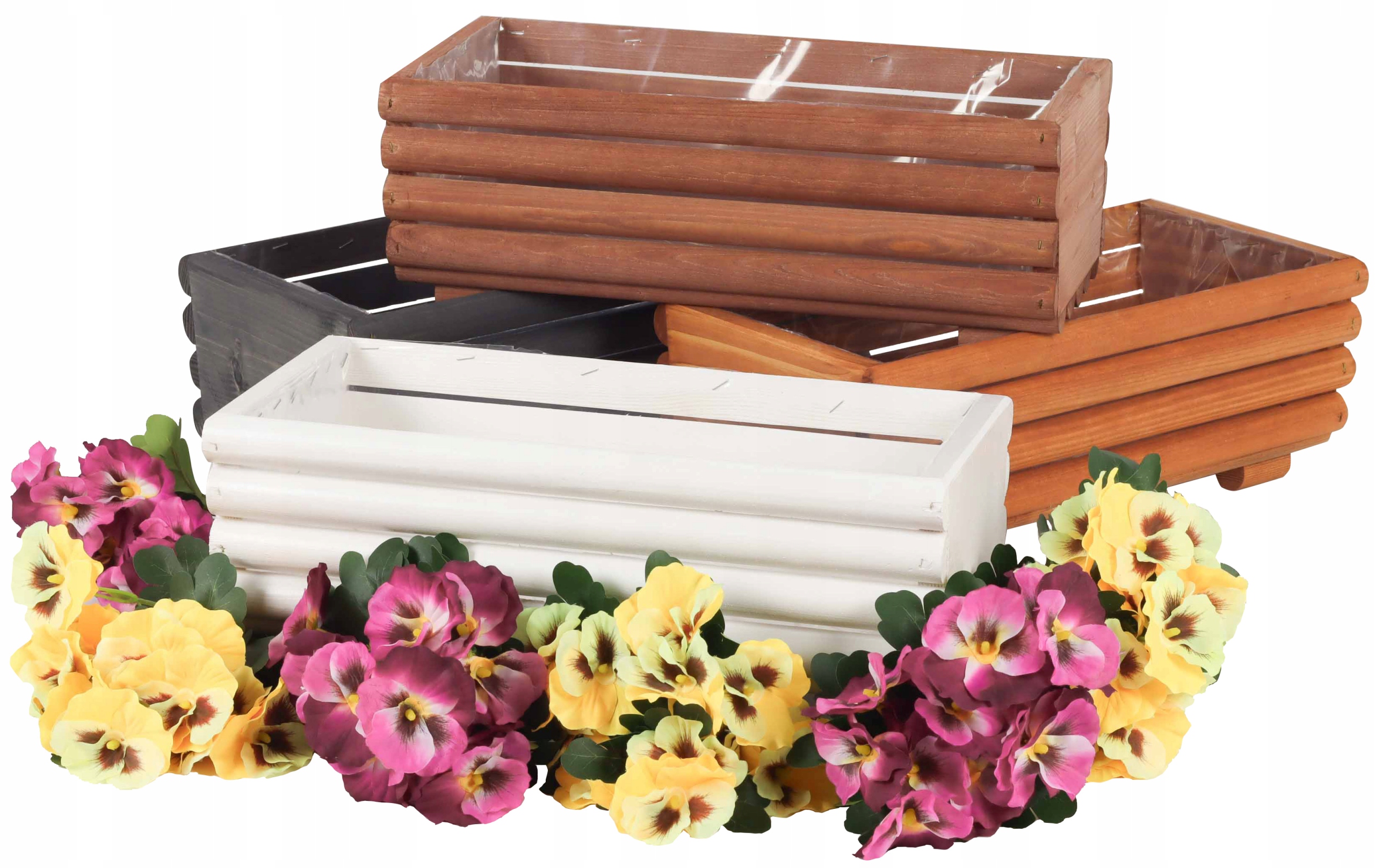 DONICA DONICZKA SKRZYNKA OSŁONKA DREWNIANA NA KWIATY OGRÓD BALKON DO DOMU Kolor odcienie brązu i beżu