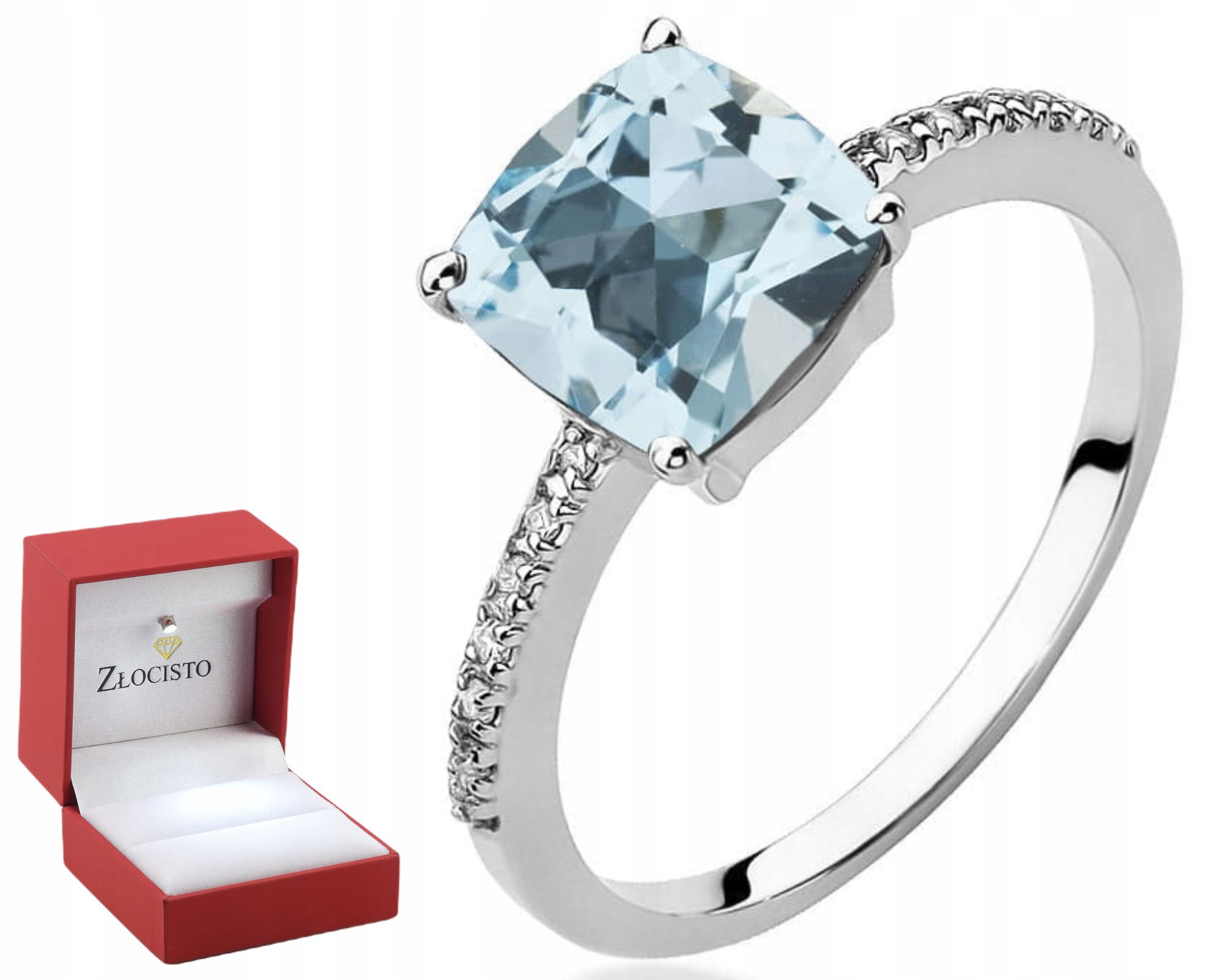 Bílé Zlato Prstýnek S Topazem A Diamanty Gravírování 585 Bonus Dárek