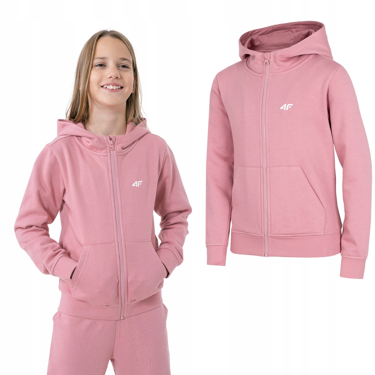 

Bluza Dziewczęca 4F Dresowa Z Kapturem Rozpinana