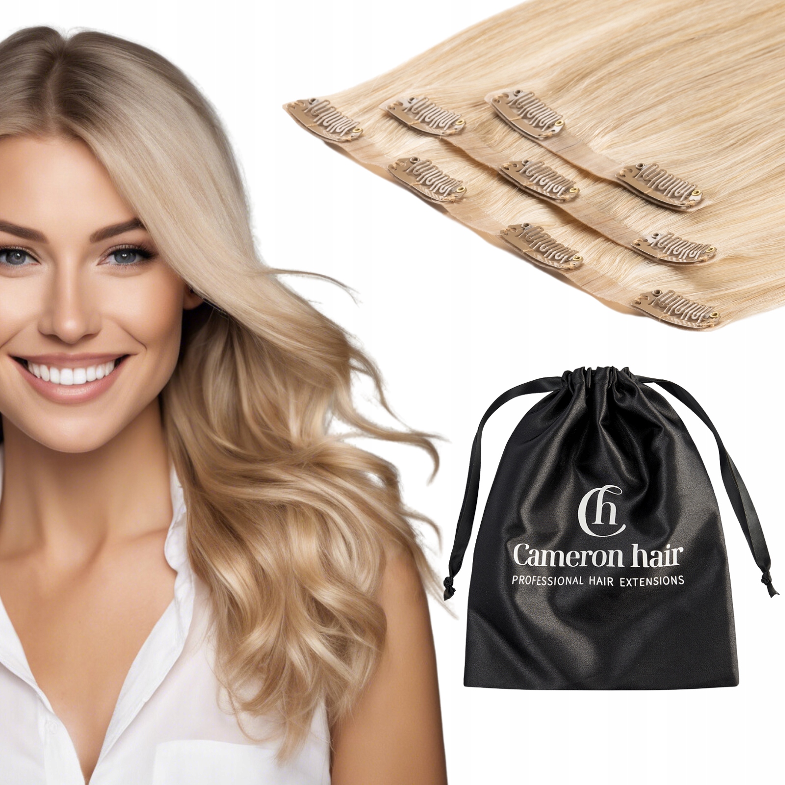 Připínáčky bezešvé přírodní vlasy Clip In 40 cm 3 pásky #18 šampaňská blond