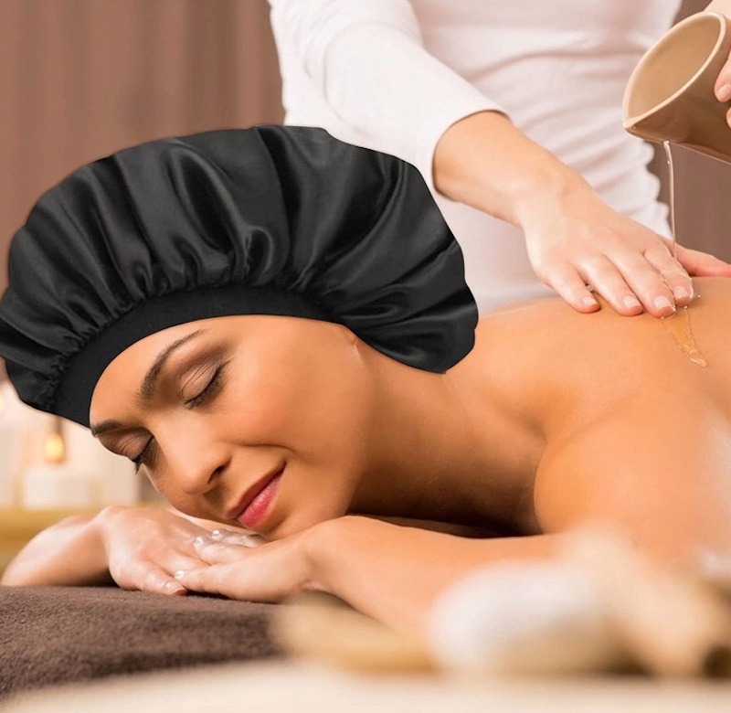 SATYNOWY CZEPEK DO WŁOSÓW ZE ŚCIĄGACZEM СZARNY Marka inna marka