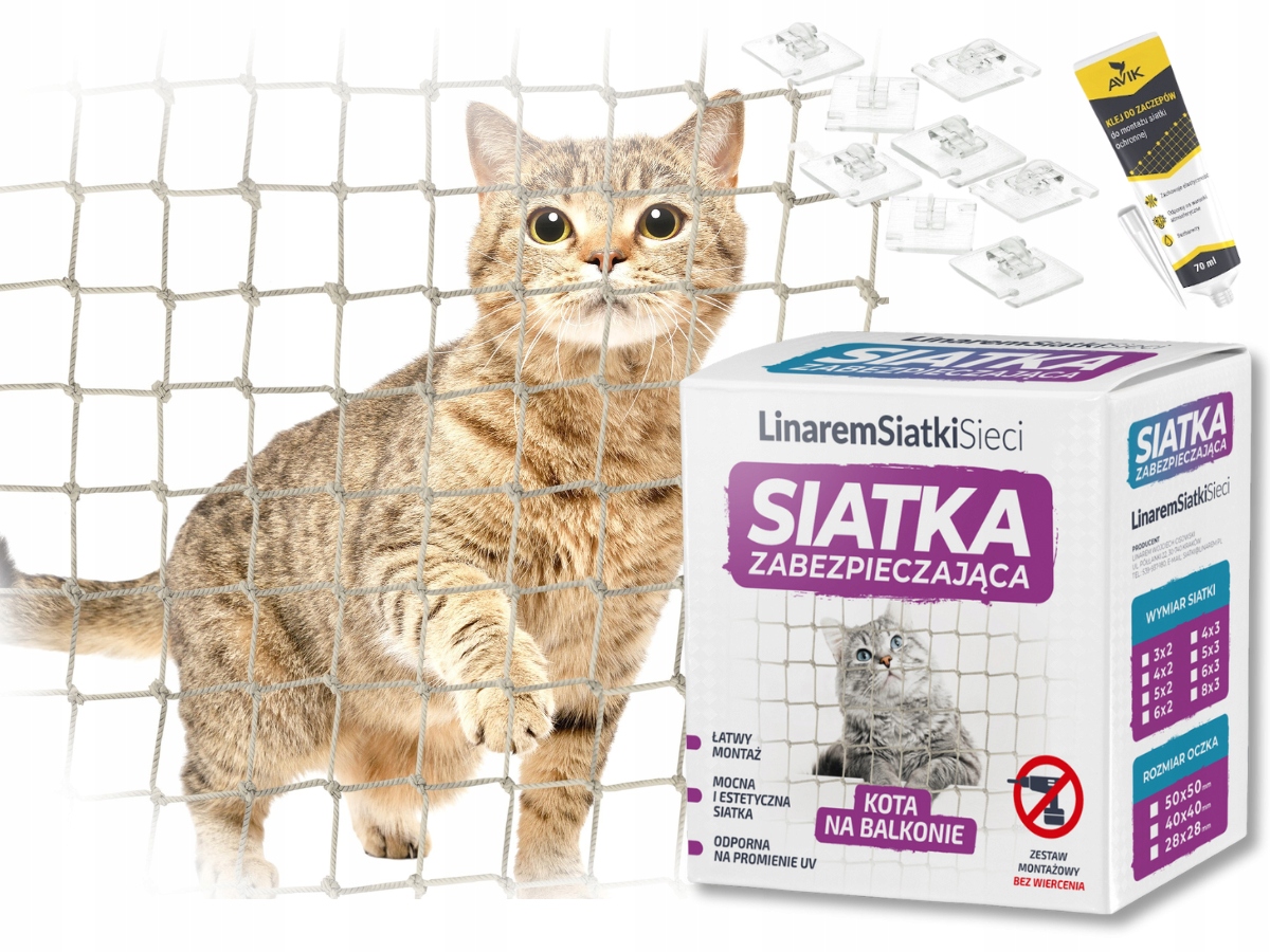 Levně Sada Na Balkon 2x3m Z Hustá Síť Pro Kočky Očko 28x28mm Bez Vrtání