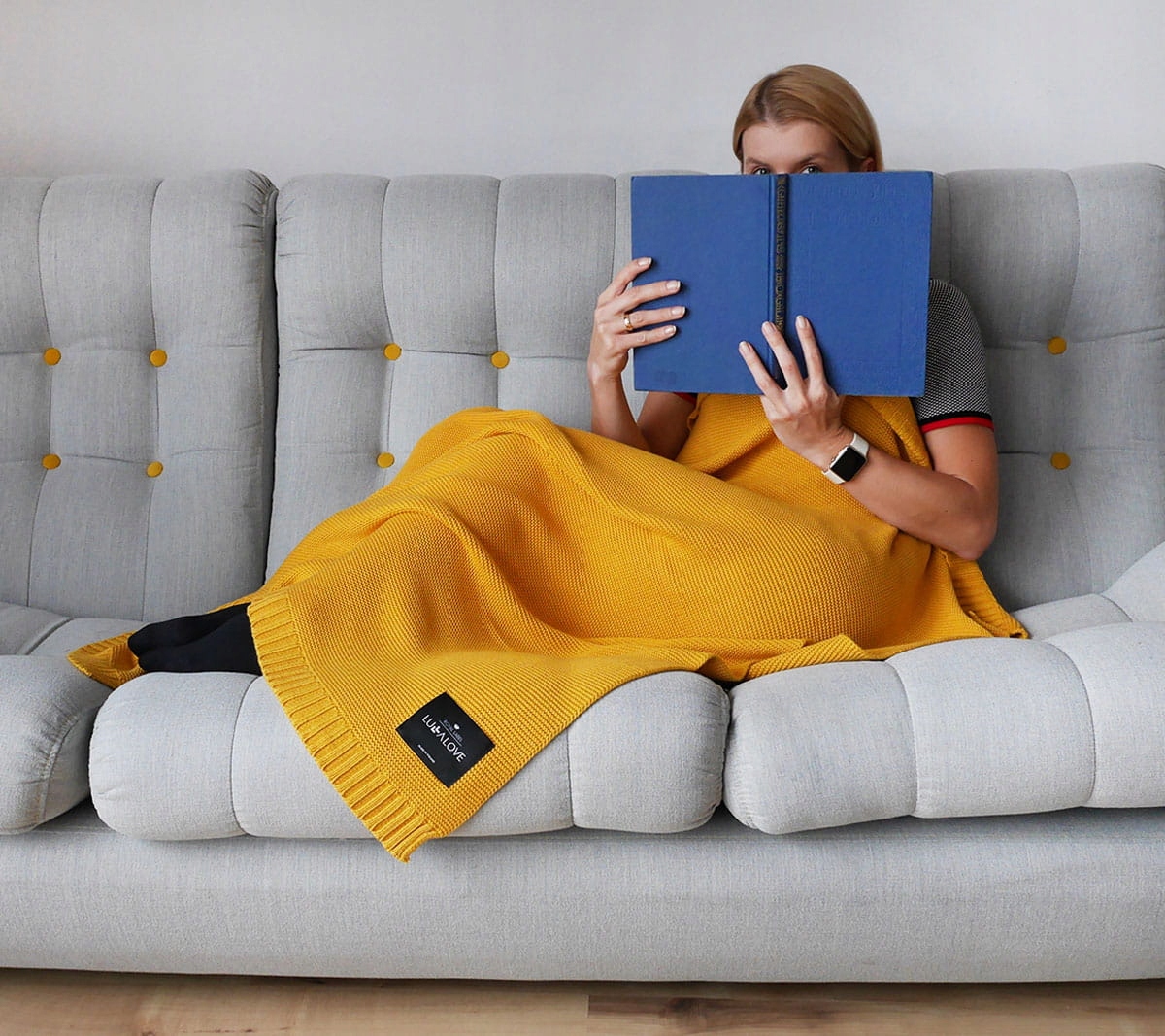 Duży koc bambusowy 120x100 cm - musztarda z miodem Lullalove Stan opakowania oryginalne