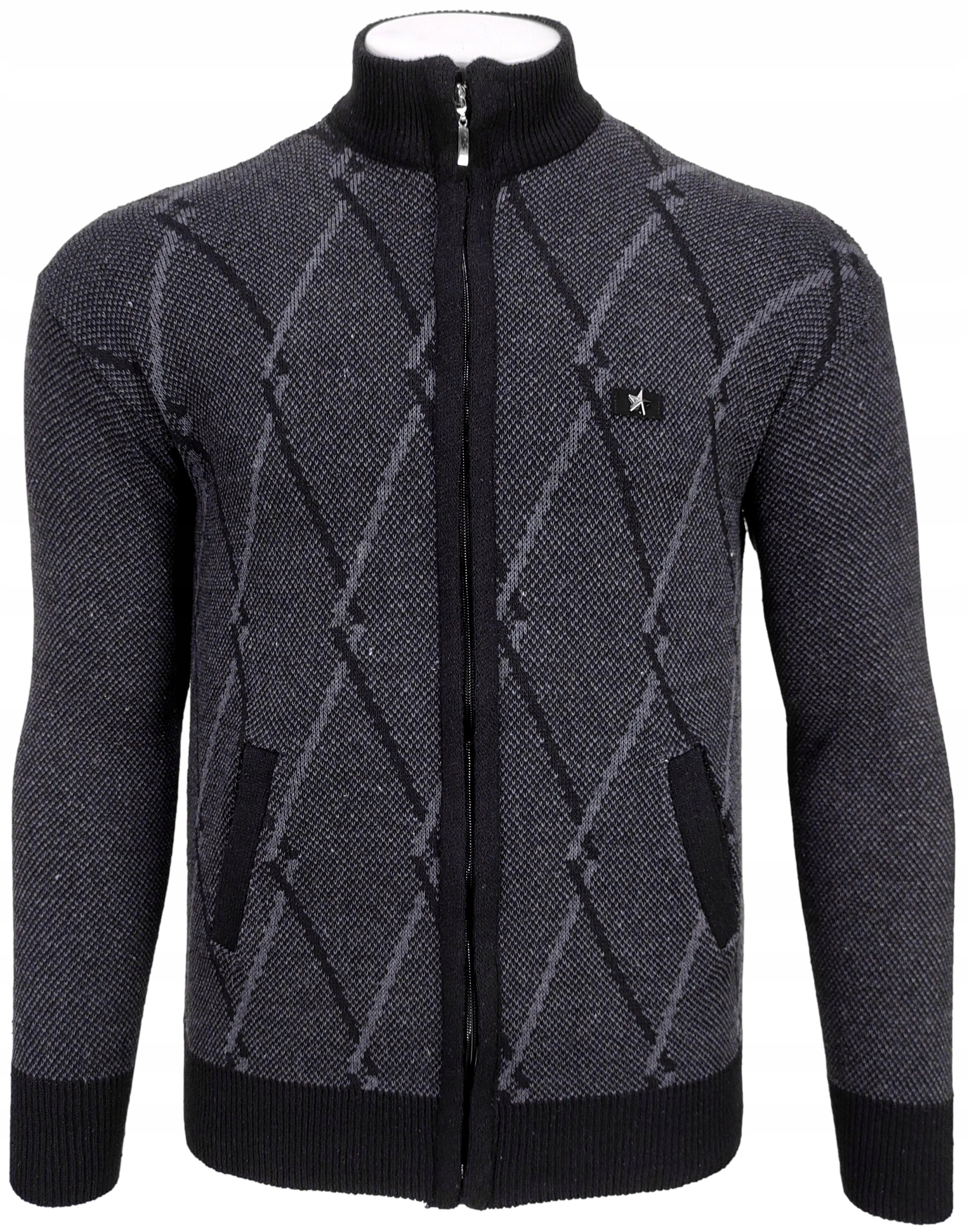 

Sweter męski rozpinany we wzory czarny R154 r. M