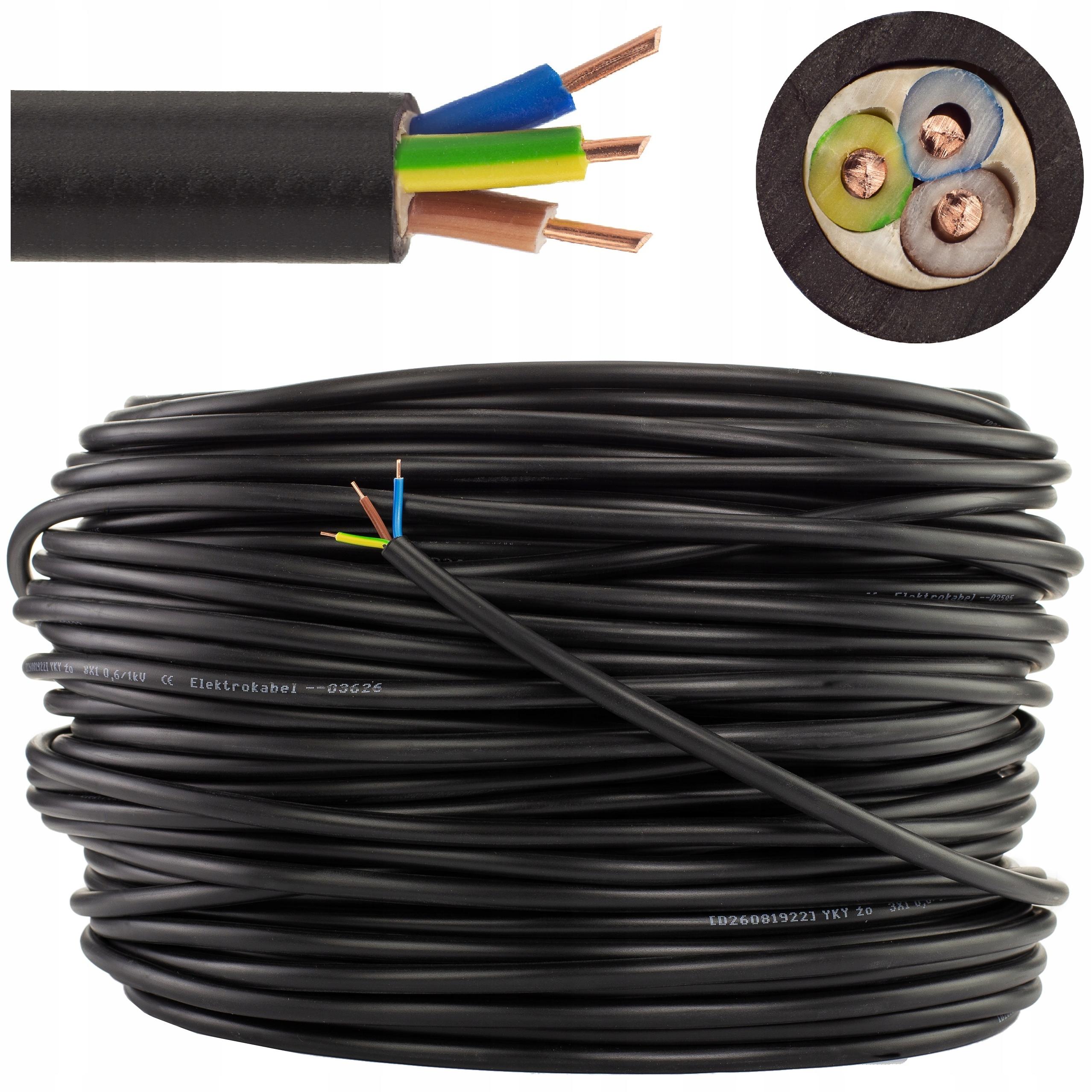 

Kabel prądowy ziemny Yky 3x1 miedziany 1kV 50m