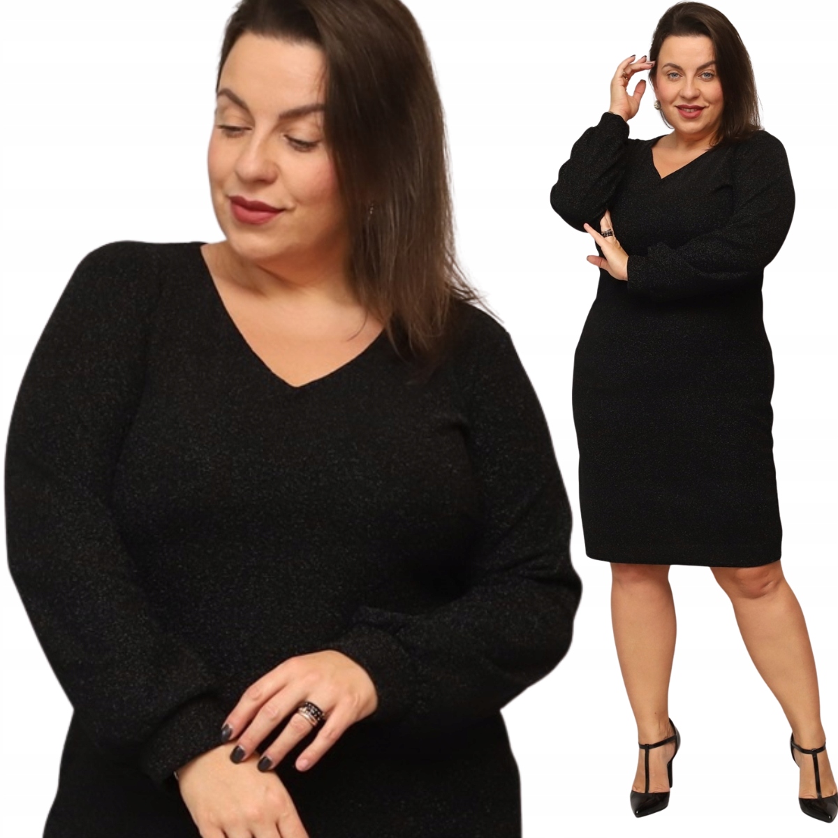 Dámské Šaty Plus Size, černé, formální, lesklé, tužkové, 691, velikost 3XL