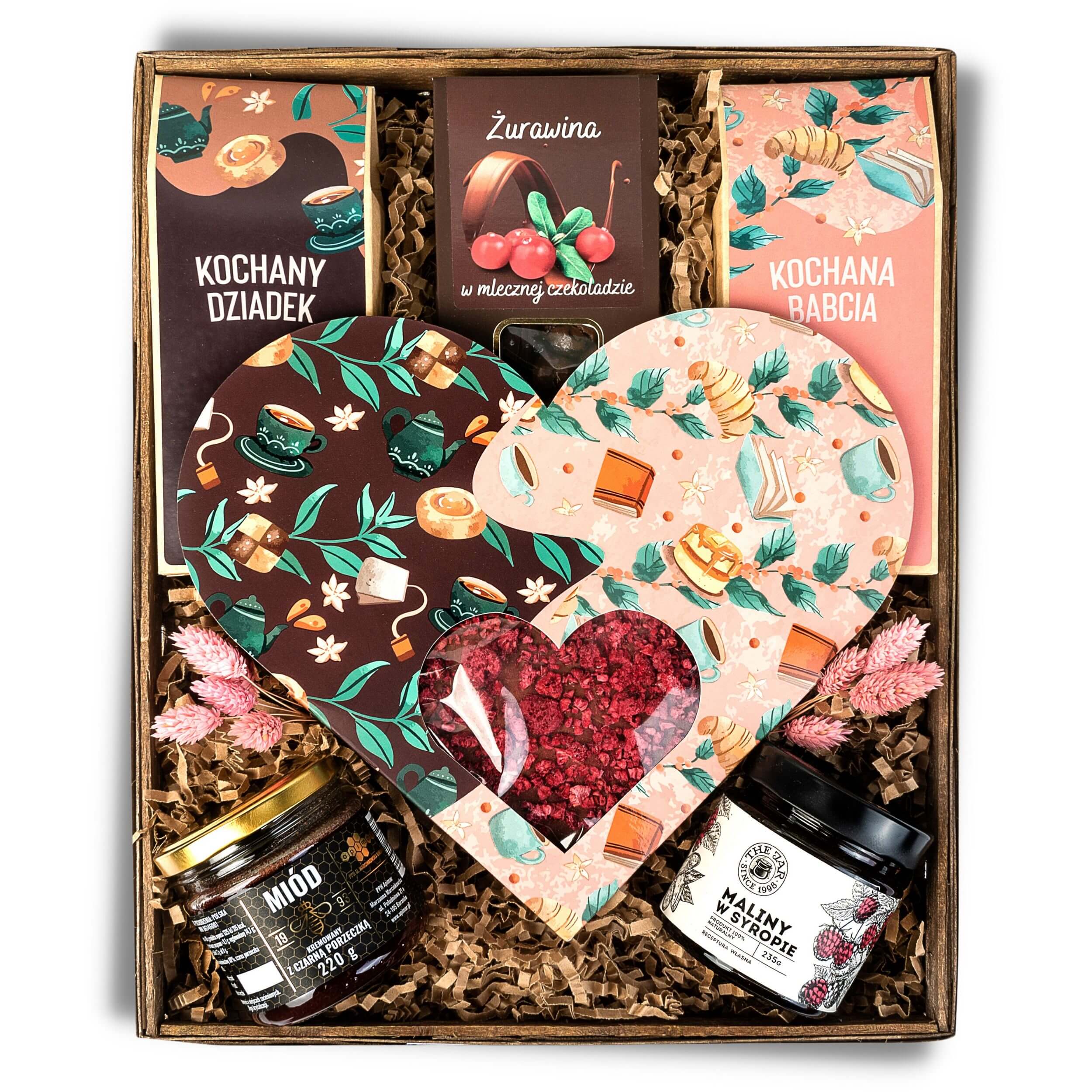 Levně Dárkový koš na Den Babičky A Dědečka, velký dárek, srdce, čokoláda, med