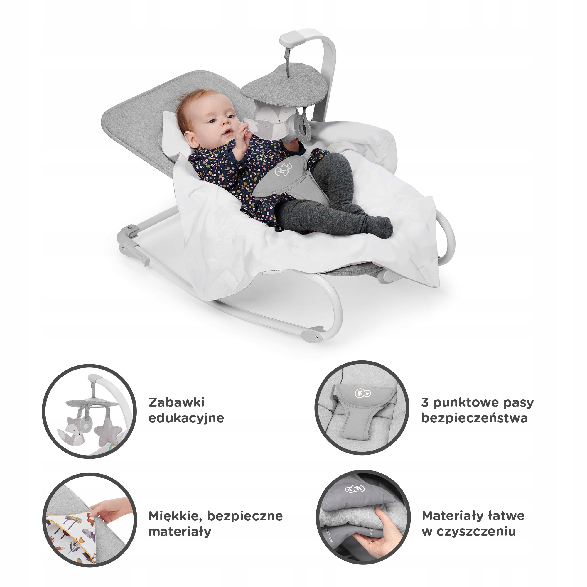 Leżaczek Kinderkraft FELIO 2 Stone Grey Kod producenta KBFELI20GRY0000