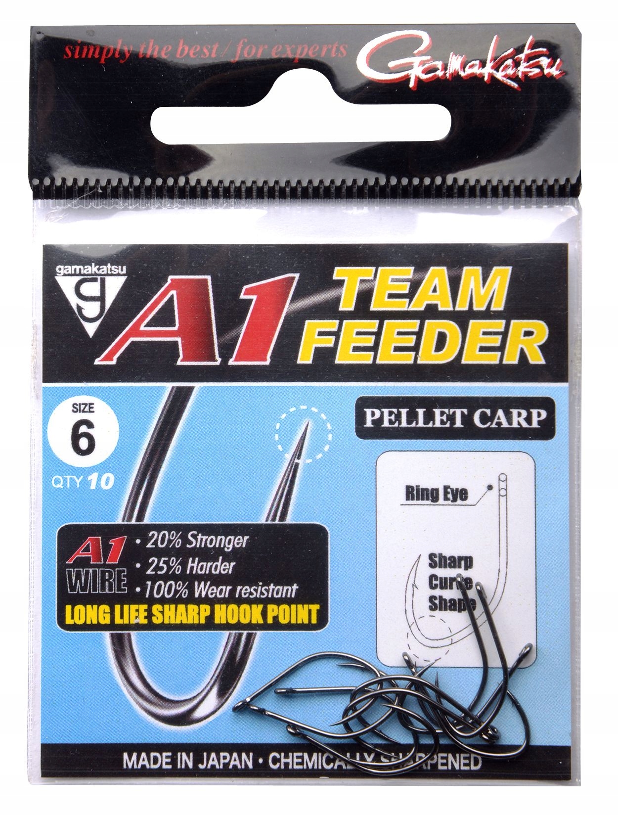 Gamakatsu Haczyki A1 Team Feeder Pellet Carp z Oczkiem i Zadziorem Roz12