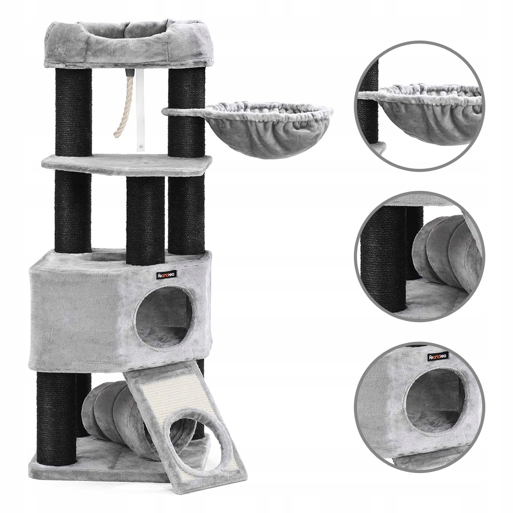 Levně Škrabadlo sloupek na škrábání Věž Dům Pro Kočky Vysoký 141 cm černo-šedý