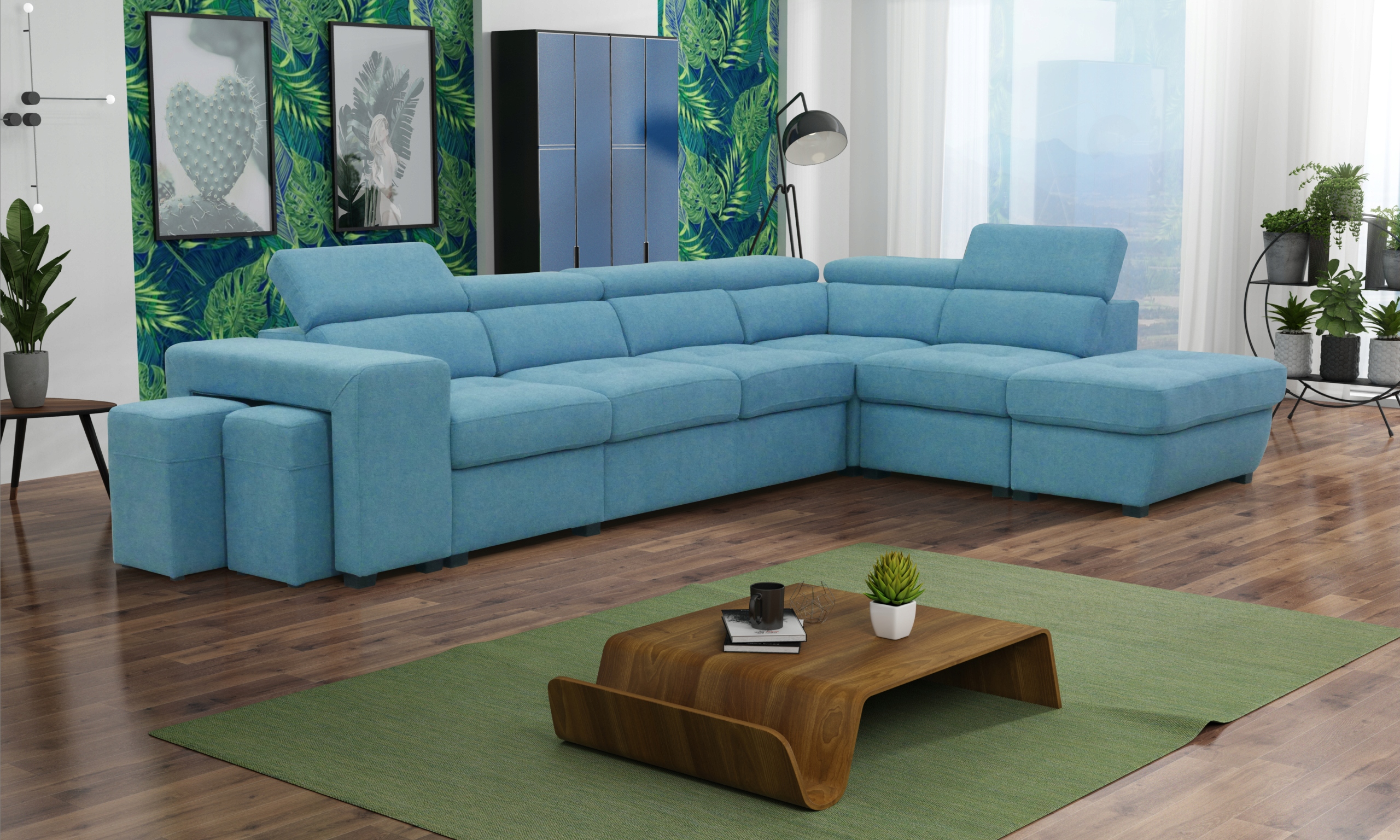 Positano Rohová Sedací Souprava Rohová Sedačka Taburet Nastavitelné Opěrky Hlavy