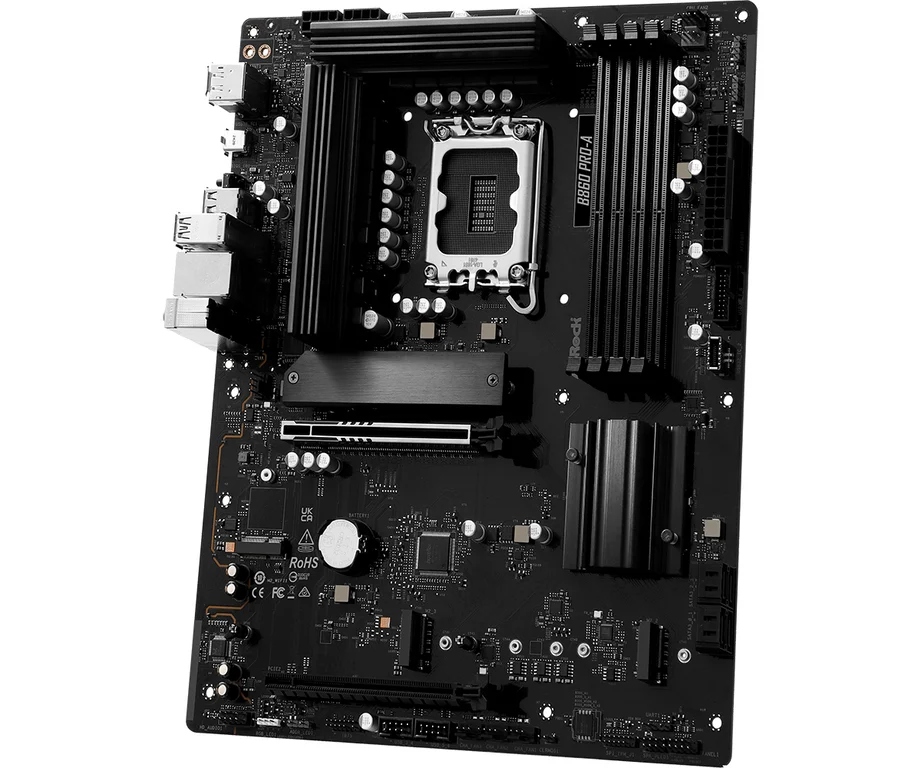 ASROCK MB Desktop B860 PRO-A, S.1851, 4x DDR5, 1x PCIe 5.0 x16, 1x PCIe 4.0 x4, 1x Blazing M.2, 2x Hyper M.2, 4x SATA3, 2x USB-C, 8x USB 3.2, 6x USB 2.0, 1x HDMI, 1x DP, 1x RJ-45 2.5 GB Lan, ATX, 90-MXBRN0-A0UAYZ — 9