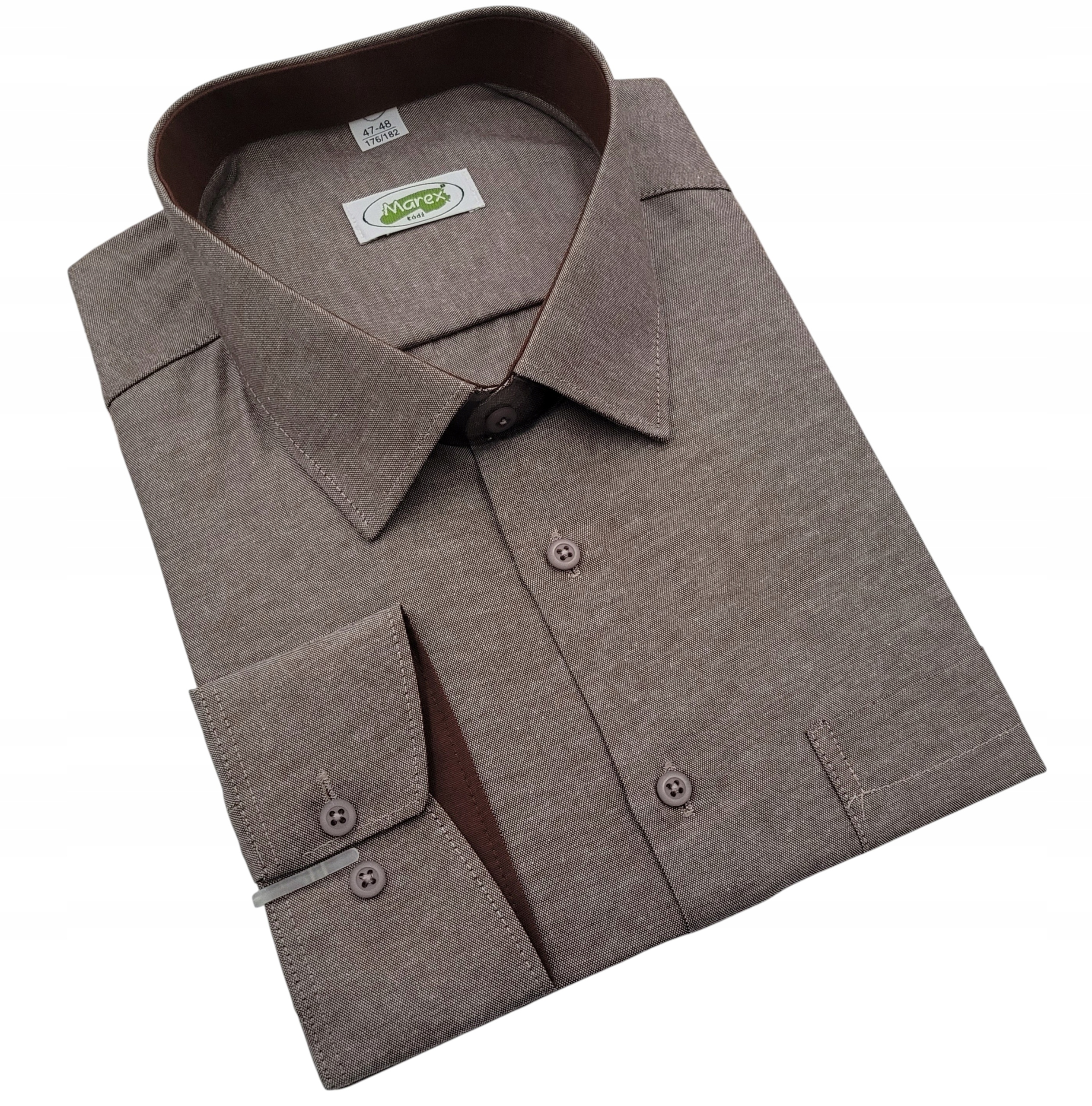 Koszula męska bawełna premium Marex brązowa długi rękaw 3XL 176/182 47-48