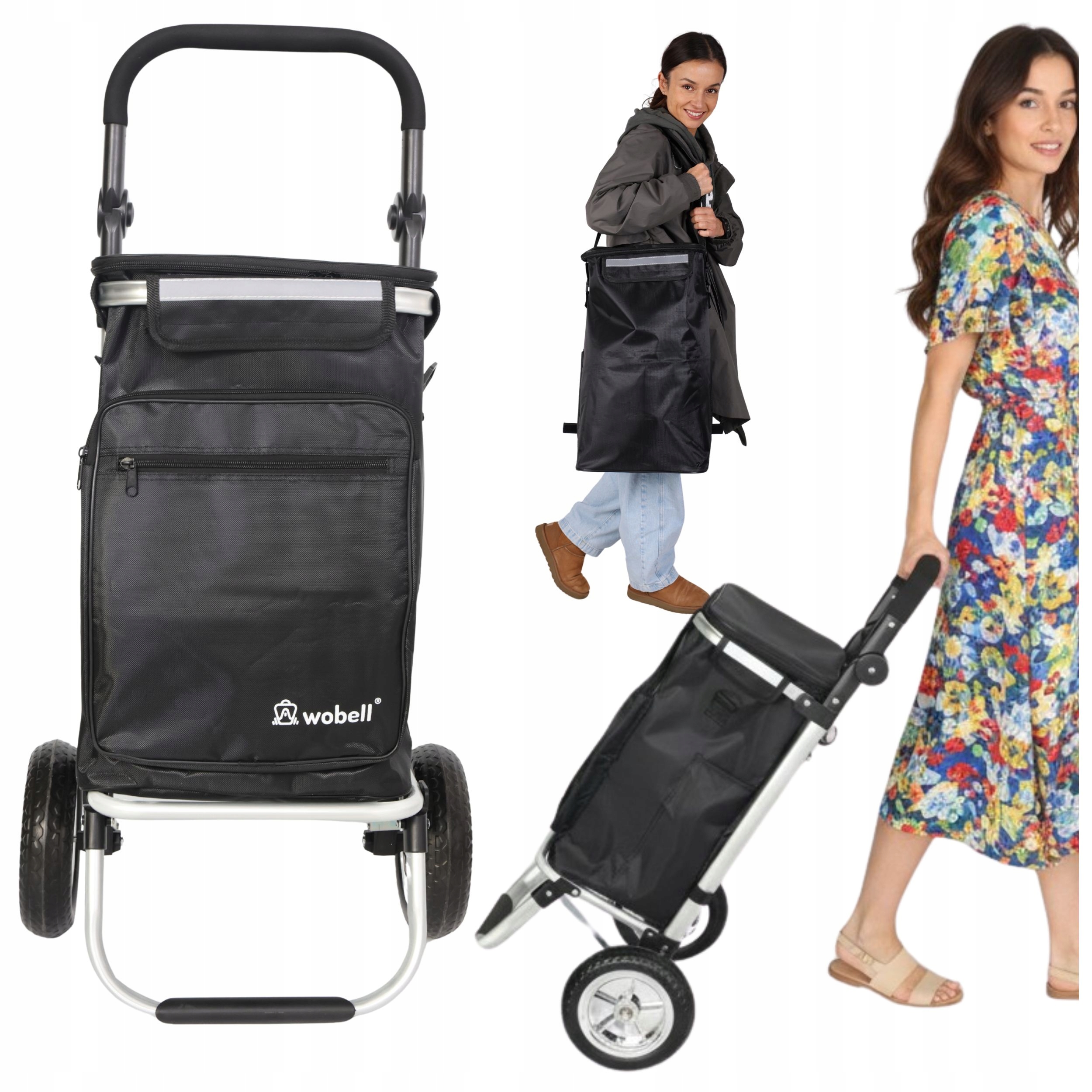 Nákupní vozík na gumových kolečkách, nákupní taška, lehká, voděodolná konstrukce