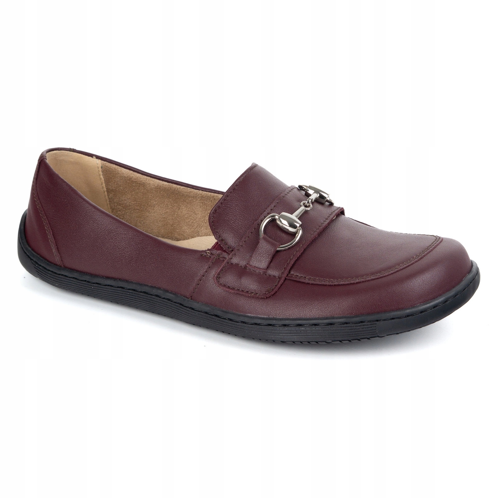 Dámské barefootové boty mokasíny z přírodní kůže bordové barvy 1288AR 39