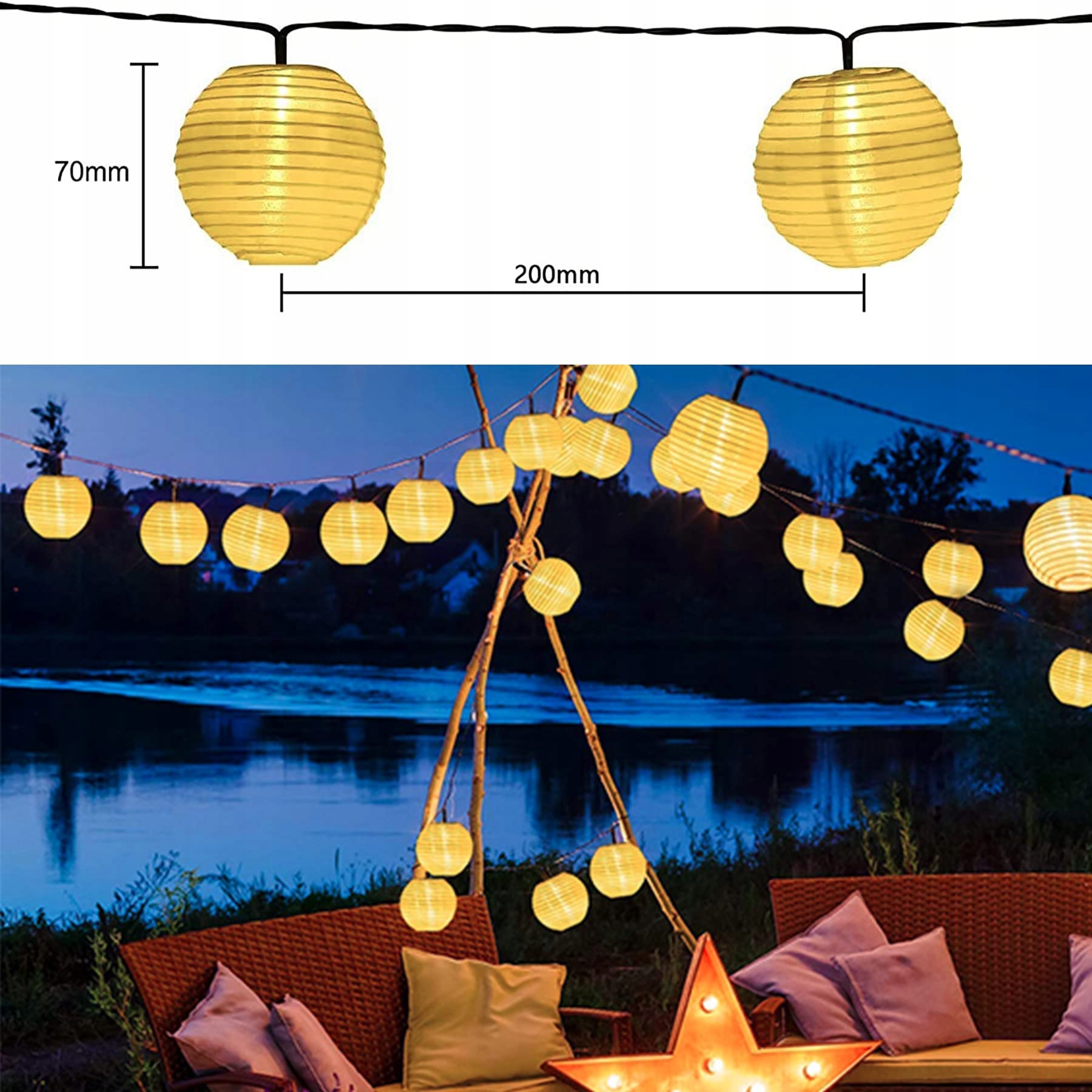 LEZONIC WODOODPORNE KULE ŚWIETLNE LAMPKI OGRODOWE SOLARNE 20 LED 6M — miniatura 2