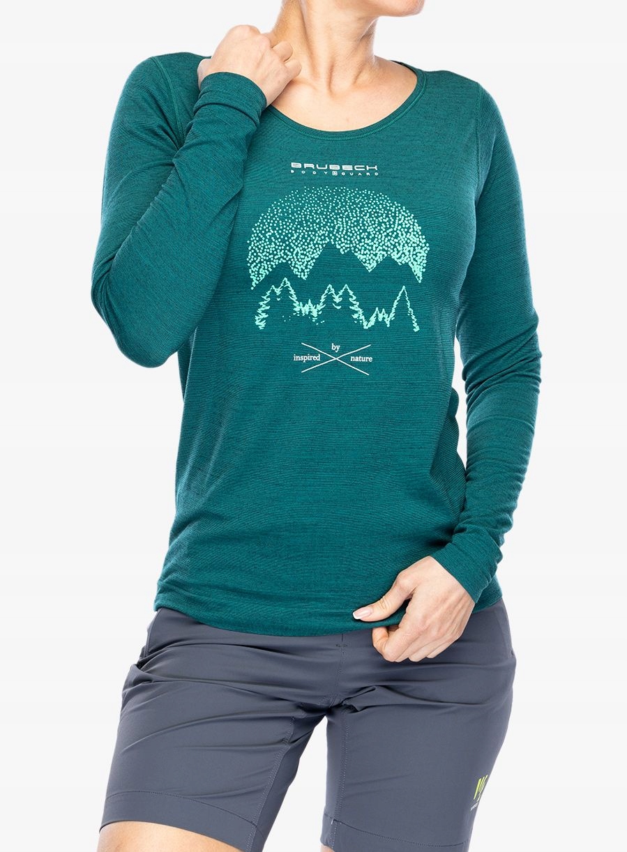 Bluza termoaktywna damska Brubeck Outdoor Wool Pro Longshirt green/mount L