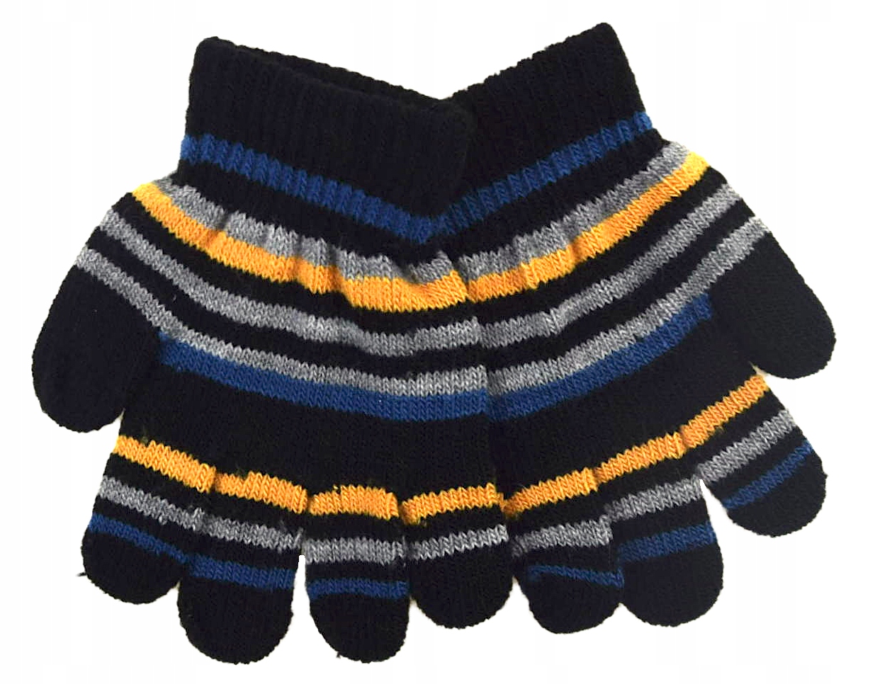 RĘKAWICE RĘKAWICZKI DLA DZIECI PIĘCIOPALCZASTE PASKI CZARNE 16