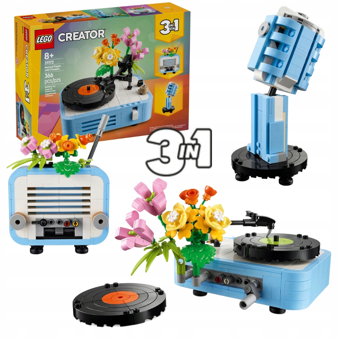Lego Creator 3v1 Gramofon s květinami, mikrofon, retro rádio 31172