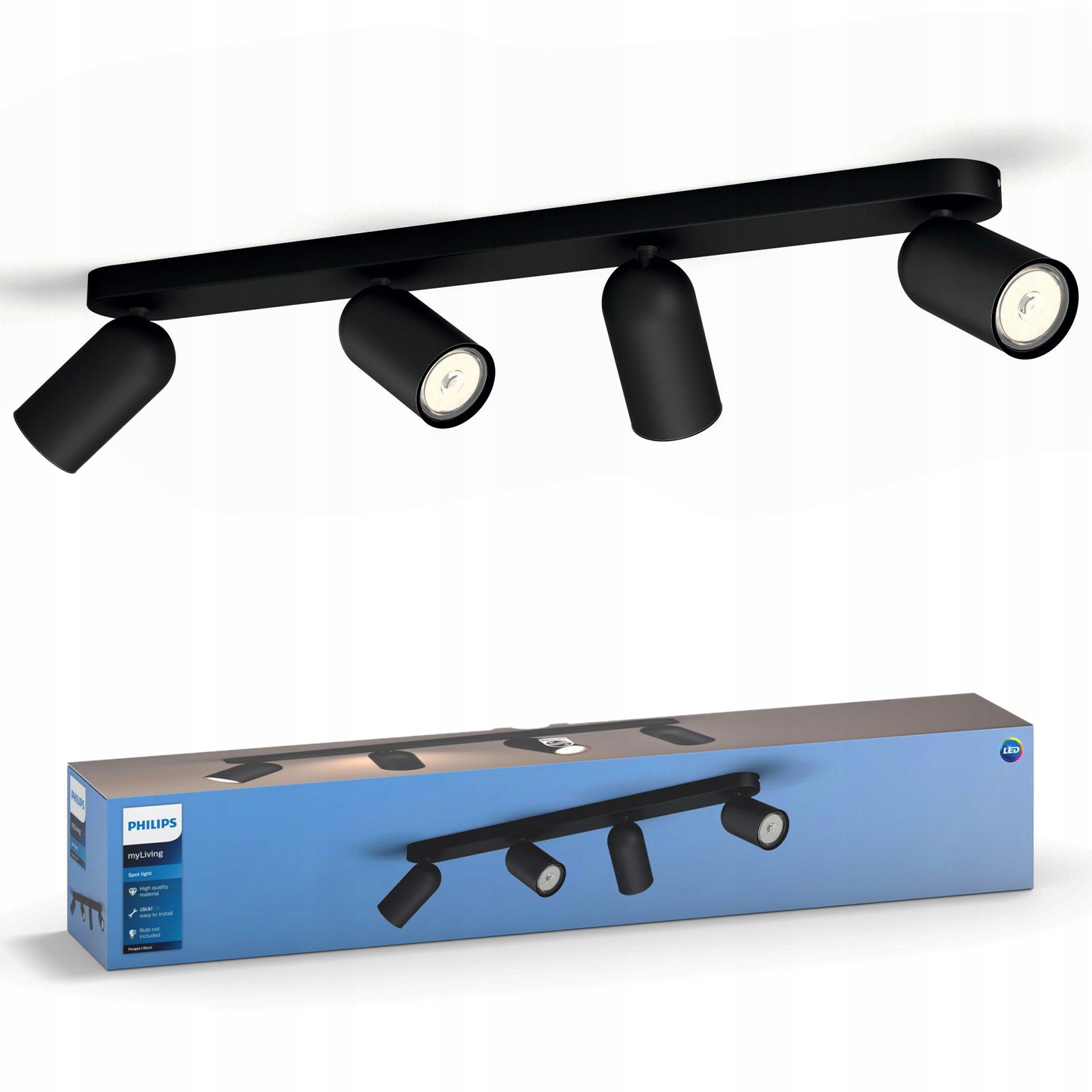 Stropná lampa Nástenný reflektor 4x GU10 Čierna Pongee Philips