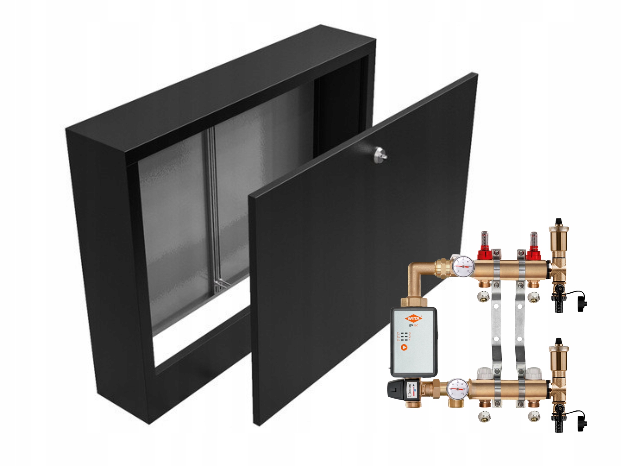 Mosazný Rozdělovač Podlahových Krytin 2+ČERPADLO Vítá+nástěnná Skříňka Černá+pex