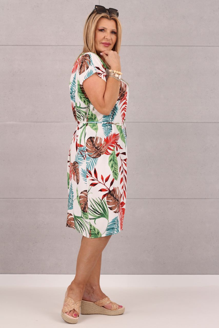 SUKIENKA NA LATO W LIŚCIE DUŻE ROZMIARY WZORZYSTA LUŹNA NA PLAŻĘ PROSTA Rozmiar 46/48