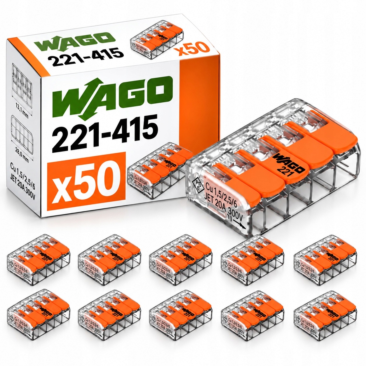 50x Konektor Wago Rychlospojka 221-415 na drát Kabel 5x0,2-4 mm