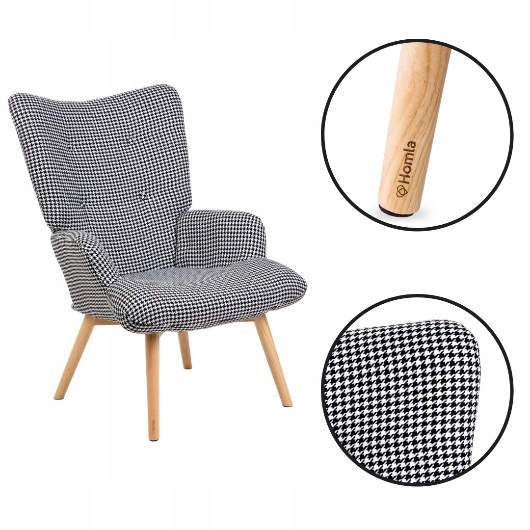 Pohodlné relaxačné kreslo do obývačky Moss bielo-čierna pepitka Homla