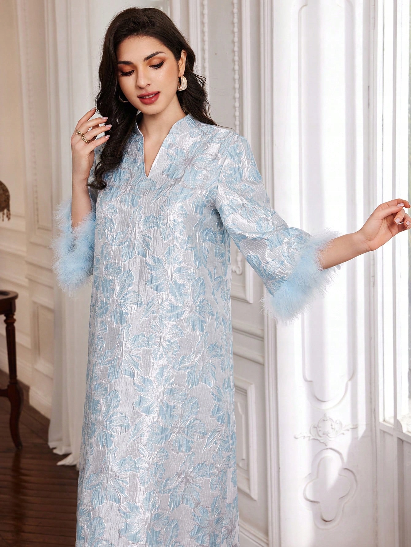 Šaty Maxi Modré S 3/4 Rukávem Shein, Velikost 38