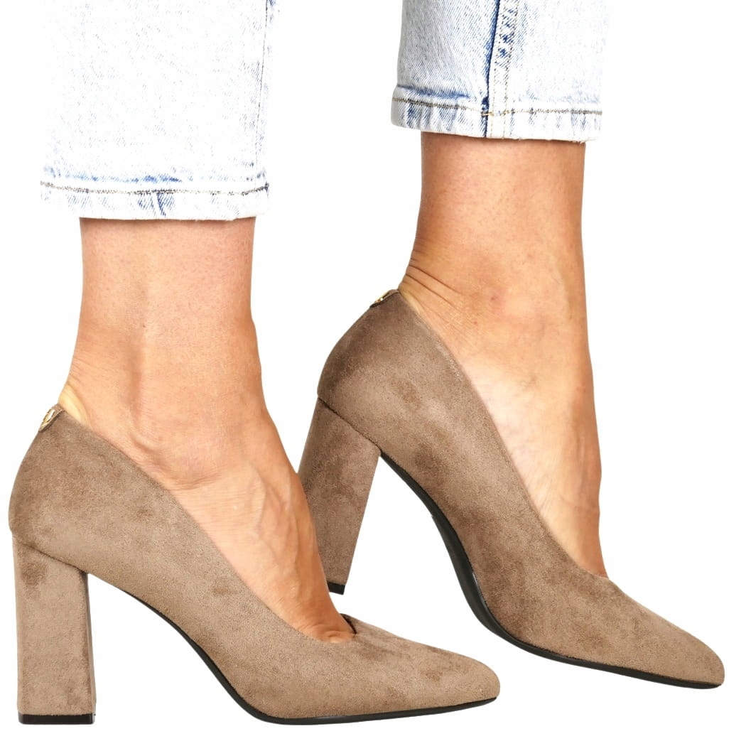 iButy Lodičky Dámské Na Silném Podpatku S Sloupku Světle Hnědé Semišové Top