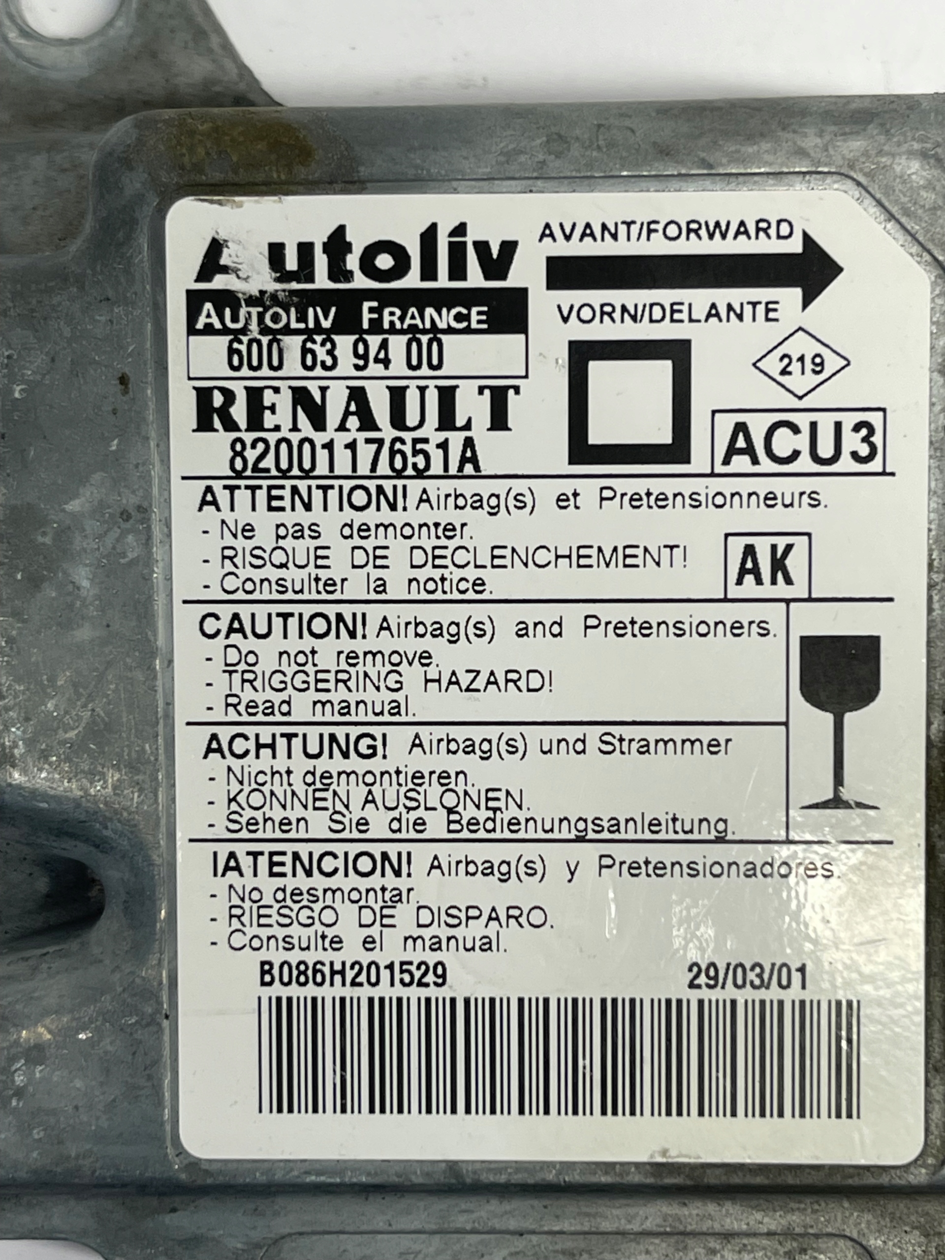 Sensor airbag airbag Renault OE 8200117651A