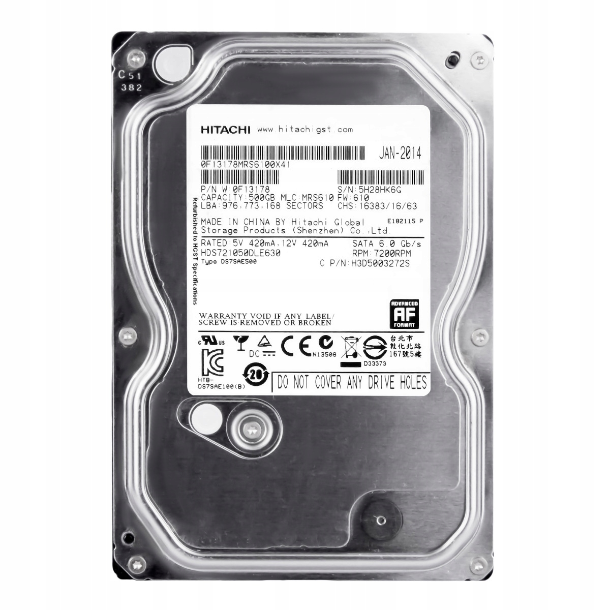 DeskStar 7K1000.D 500GB 7.2K 32MB Sata III 3.5'' HDS721050DLE630