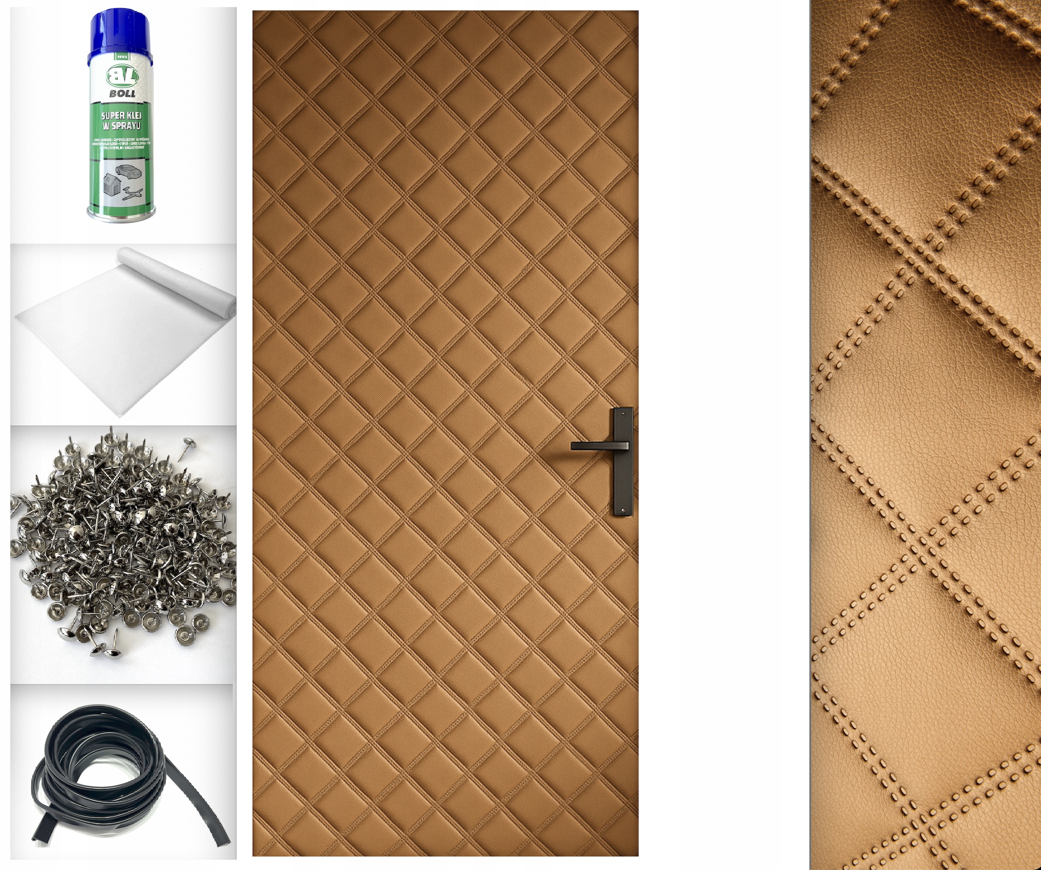 Tmavě zlatá 115x215 Dveřní Čalounění Potah na dveře Prošívaný Příslušenství