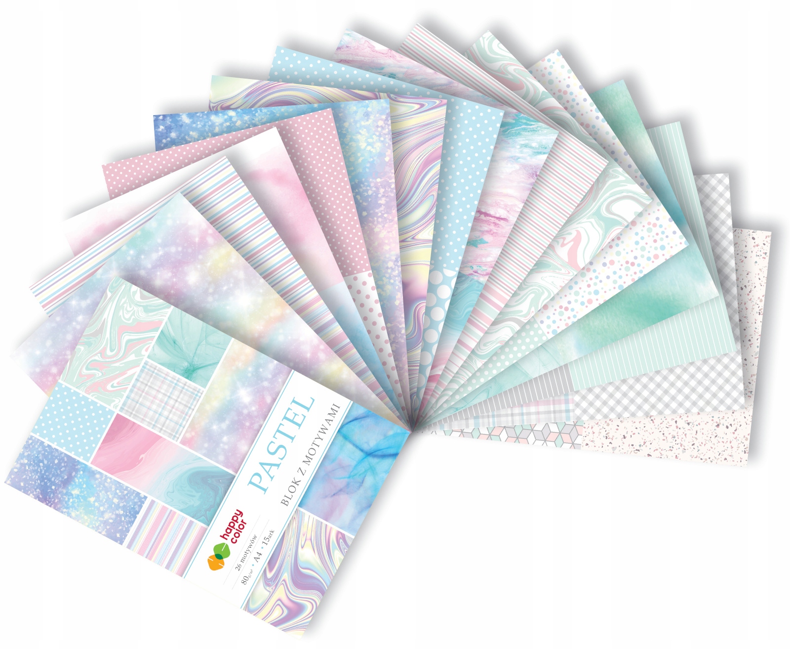 Happy Color BLOK Z MOTYWAMI Pastel A4 80g 15 kartek Marka Happy Color
