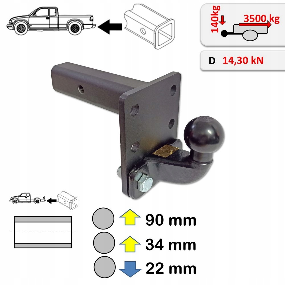 Americká odťahová guľa s reguláciou výšky gule 50x50 mm Redukcia uvoľnenia