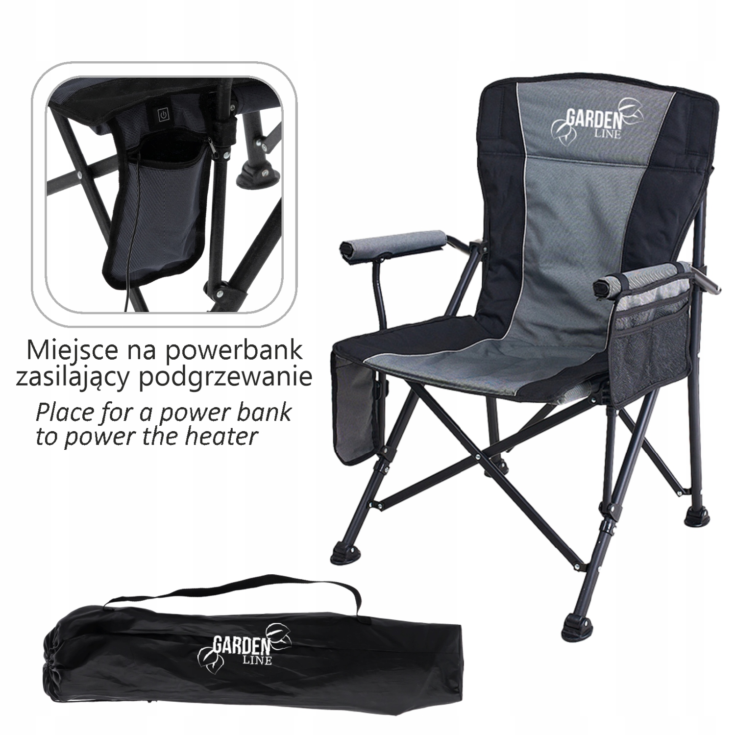 Krzesło Wędkarskie Turystyczne Podgrzewane Składane Fotel Wędkarski