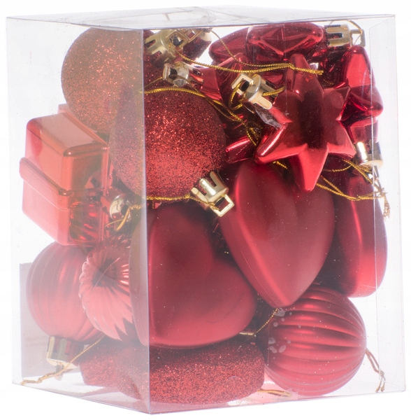 

Bombki mix wzorów czerwone 24 sztuki 4cm