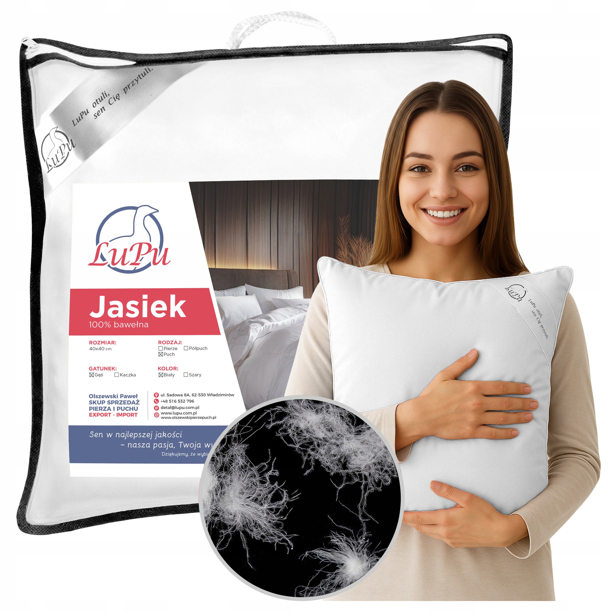 Vankúš 40x40 na spanie z Husieho Páperia A1 biely, antialergický, biely