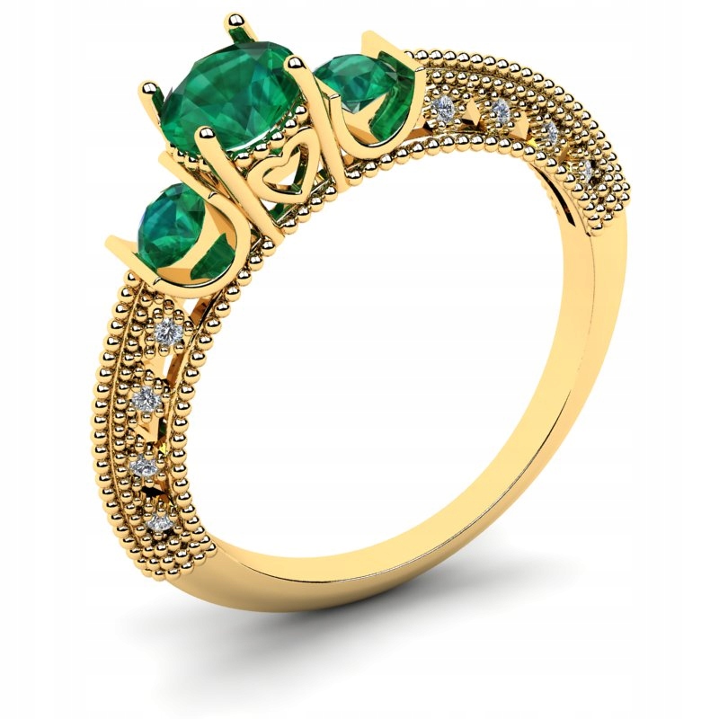 

Pierścionek Złoty Królewski Z Zielonymi Cyrkoniami