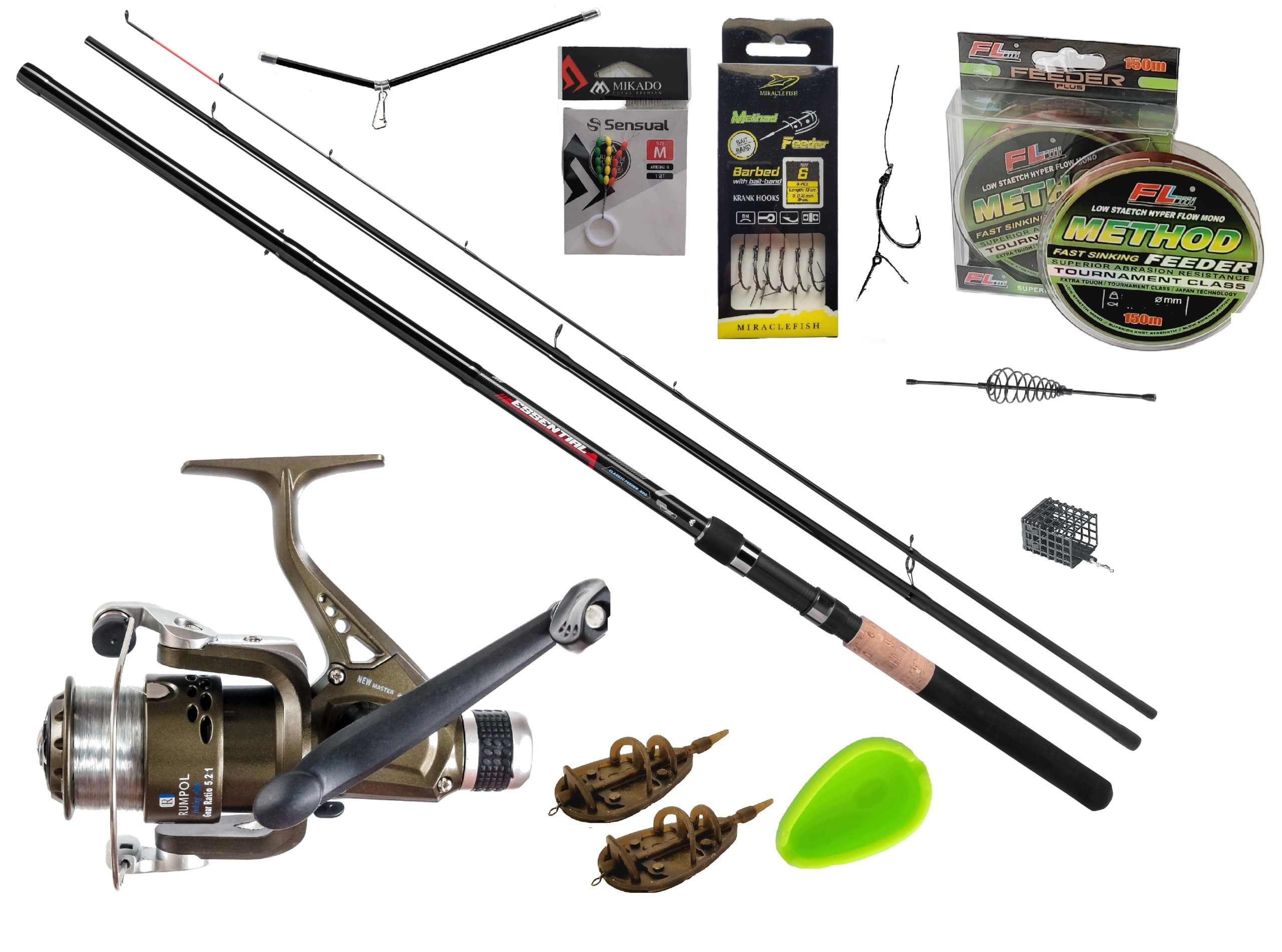 Zestaw wędkarski gruntowy Method Feeder Wędka feeder Mikado Kołowrotek Kosz
