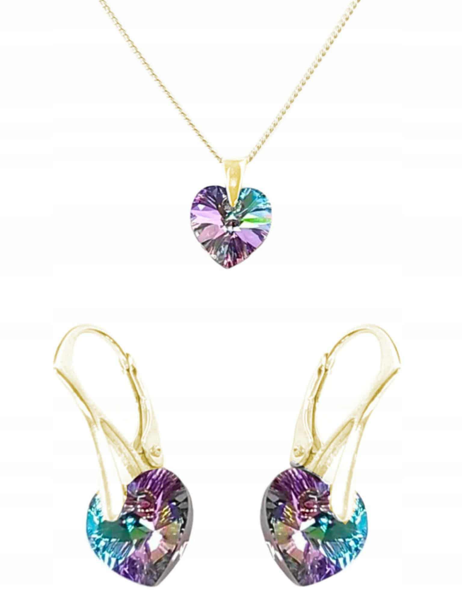 Náušnice Náušnice A Náhrdelník Se Srdcemi, Vitrail, Sada Stříbro 925