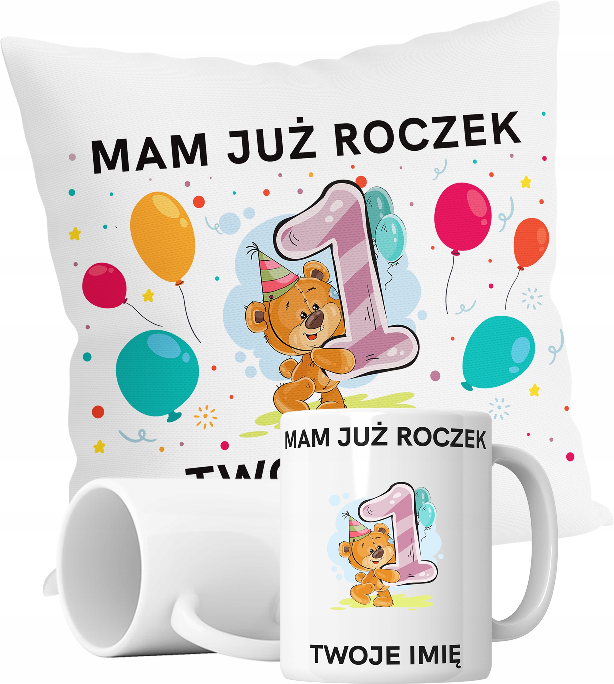 

Zestaw Kubek+poduszka Urodziny Roczek Dziecko+imię