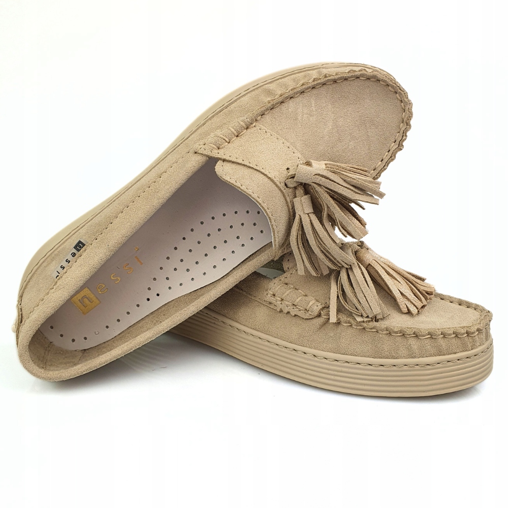 Mokasyny z frędzlami NESSI 18309 beż welur r. 39 Marka Nessi